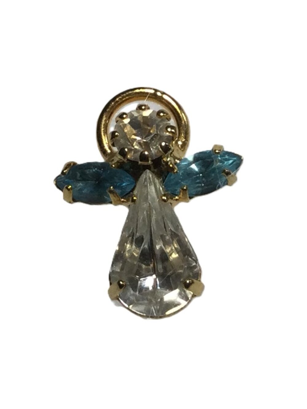 Vintage 1960's Angel Lapel Pin Rhinestone Gold Tone